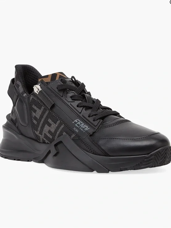 Fendi Black & Brown Men's Low-Top Logo-Panel Sneaker