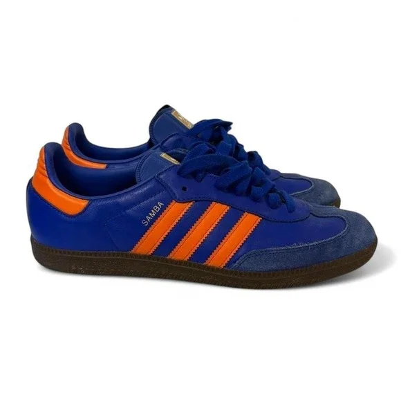 Adidas Samba Blue Orange Gum Sole Sneakers CQ2150 Mens Size 9.5 Low Top Shoes