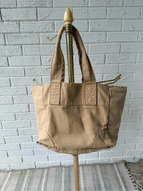 J.CREW Canvas Tote Bag Tan Khaki Large Weekender Vintage Snap Thick Cotton