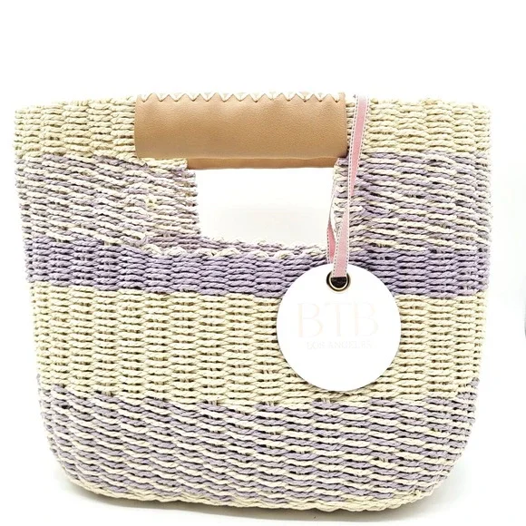 BTB Los Angeles Ro‎ Tote Women's Large Woven Straw Shoulder Tote Bag Beach Boho
