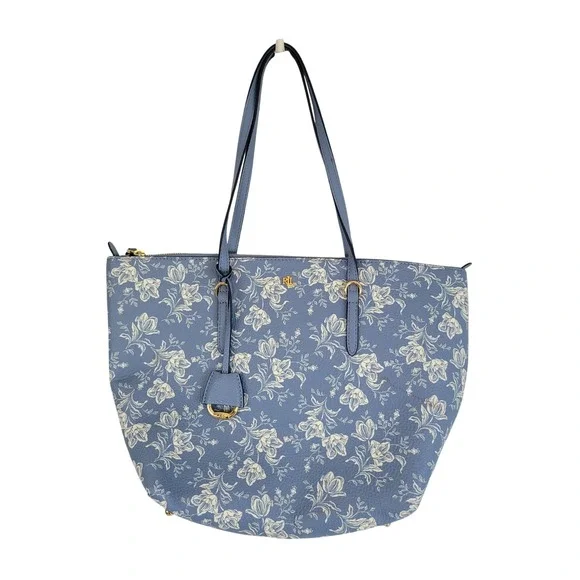 Lauren Ralph Lauren Floral Oxford‎ Medium Keaton Tote Bag Blue White