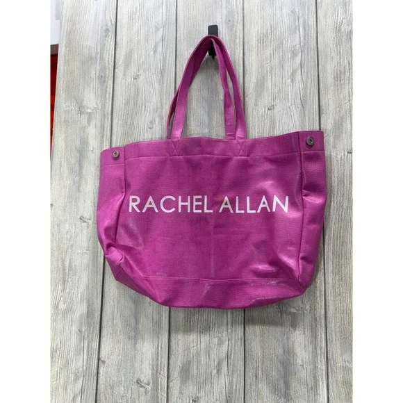 Rachel Allan Pink Croc Embossed Tote Bag L Faux Leather Logo Carryall Fuchsia
