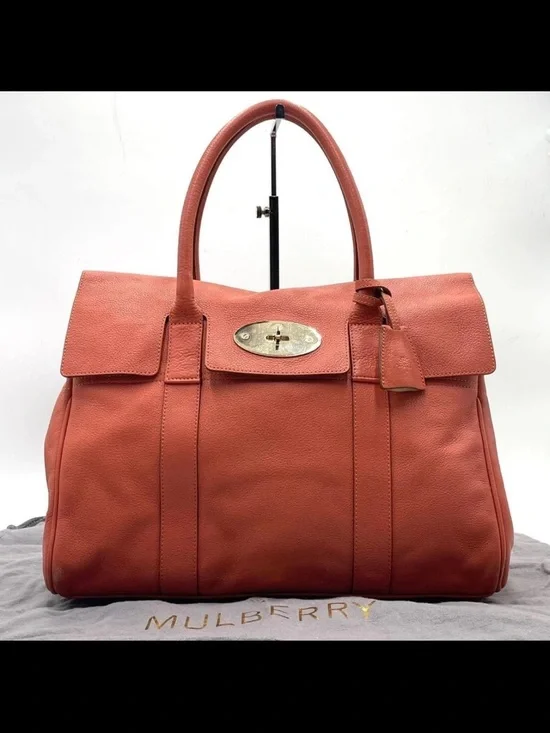 Mulberry Coral Leather Bayswater Tote with Gold Hardware