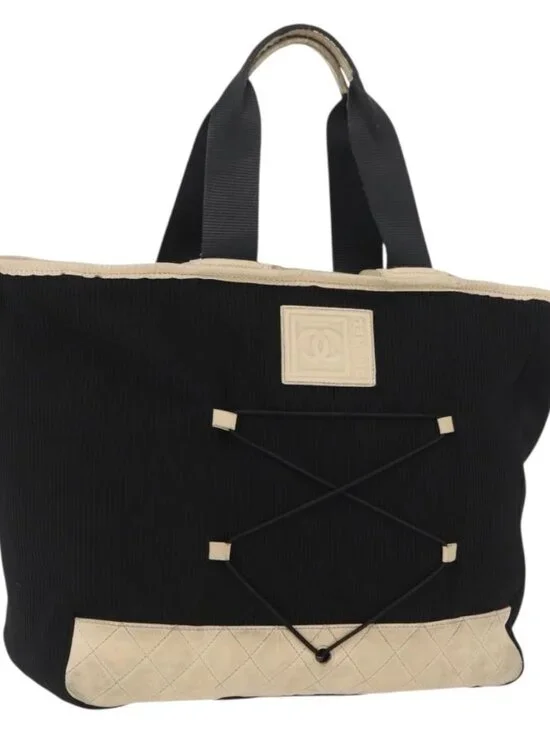 CHANEL Sports Hand Bag Canvas Black Silver CC Auth mr2244