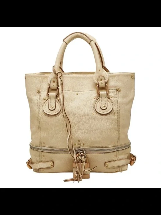 Chloe Cream Leather Tote with Gold Hardware