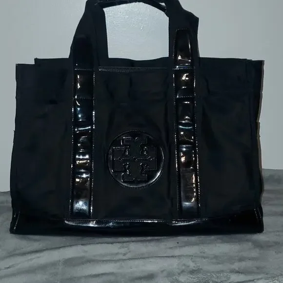 Tory Burch Black Nylon and Leather Ella Tote EUC
