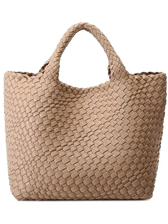 Womens Woven Vegan Leather Tote Bag Shoulder Handbag Market Purse Large Shopper