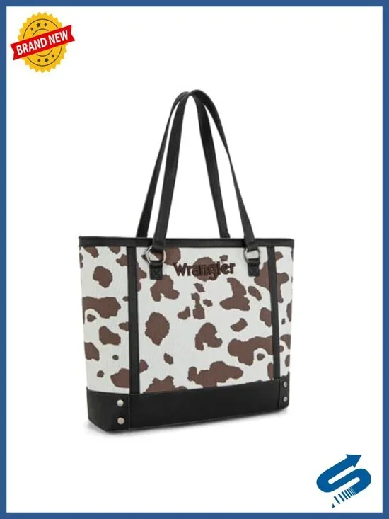 Western Cow Print Canvas Tote Bag with Top Handles