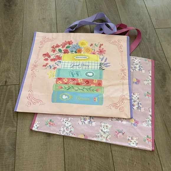 Homegoods TJMaxx Marshalls Floral Book & Floral Teddy Bear Print Tote Bags NWOT
