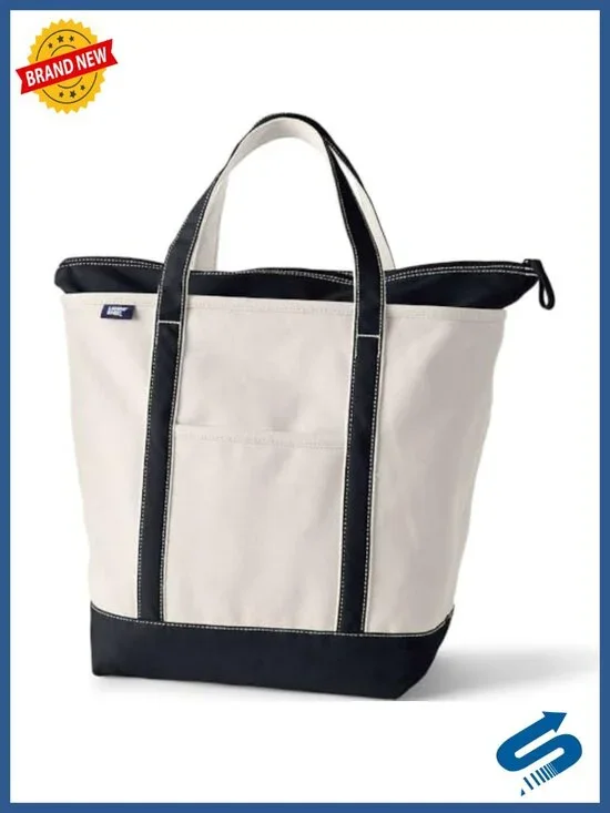 Cotton Canvas Zip Top Tote with Multiple Pockets