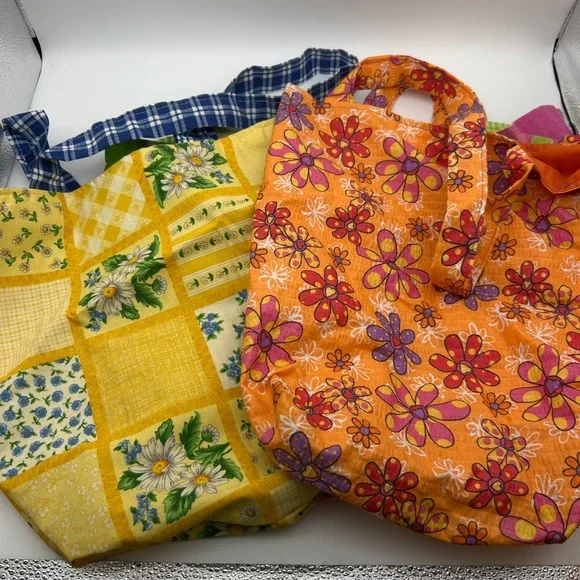 Lot‎ of 3 Floral Patchwork Cotton Tote Bags Pink Ribbon Awareness Yellow Orange