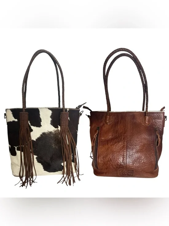 American Darling Cowhide Hair On Leather Fringe Tote Bag Cowgirl Western Boho