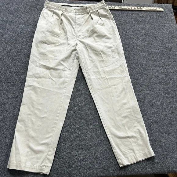 Polo Ralph Lauren Pants Mens Size 36x32 Beige Pleated Cotton Chino Classic Fit