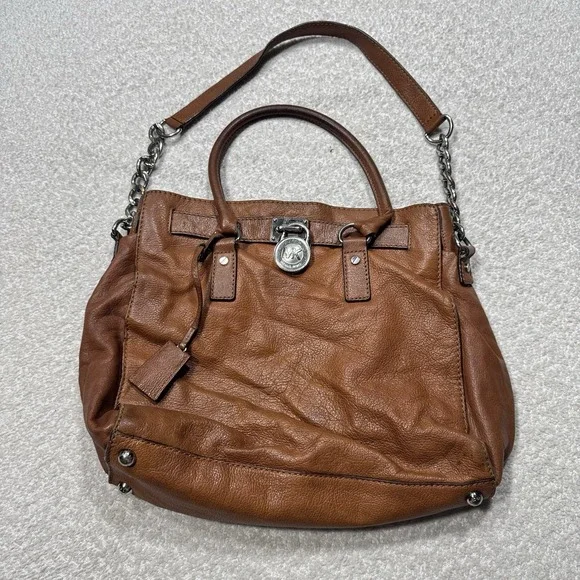 MICHAEL Michael Kors Women's Leather Purse Hamilton North South Tote Brown