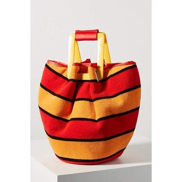 NWT Solid & Striped The Cassie Terrycloth Red & Orange Striped Bucket Purse Bag‌