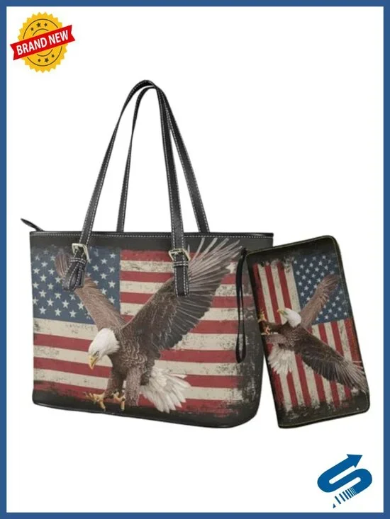 Waterproof PU Leather Tote Bag Set with Wristlet Wallet for Women