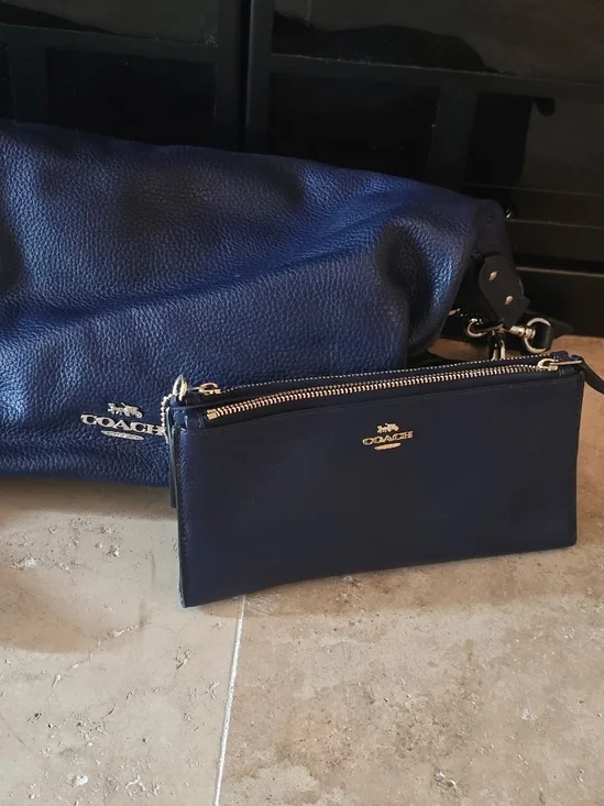 Coach Navy Leather Tote with Matching Wristlet