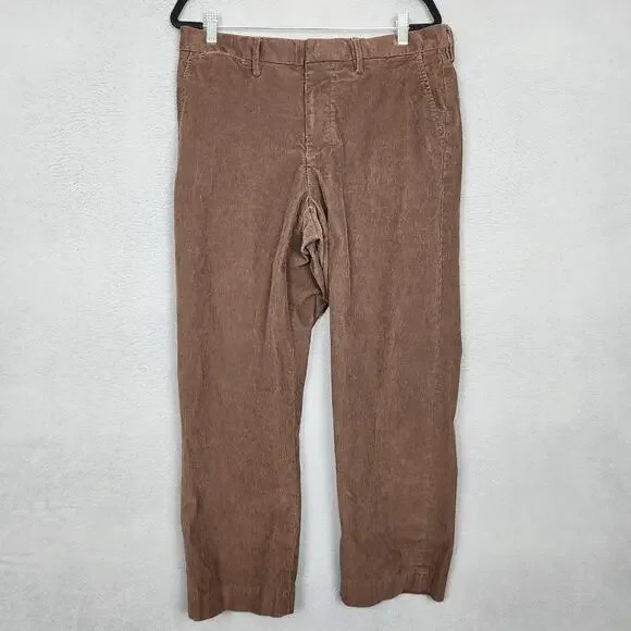 Lands End Pants Mens 35x27 Brown Corduroy Chino Classic Fit Stretch Casual