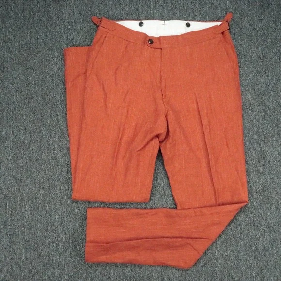 Suitsupply Pants Mens 30x30 Orange Brescia Solbiati Linen Flat Front Trouser