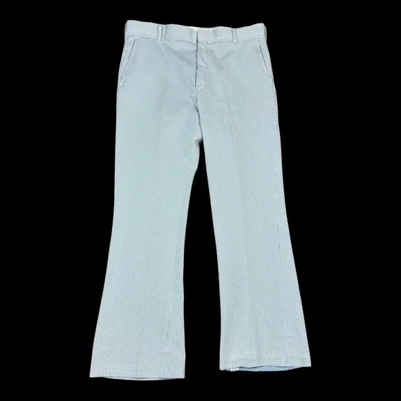 Vintage‎ 60s 70s Talon Zipper Blue/White Seersucker Pants Men's 33x27.75 FLAWS