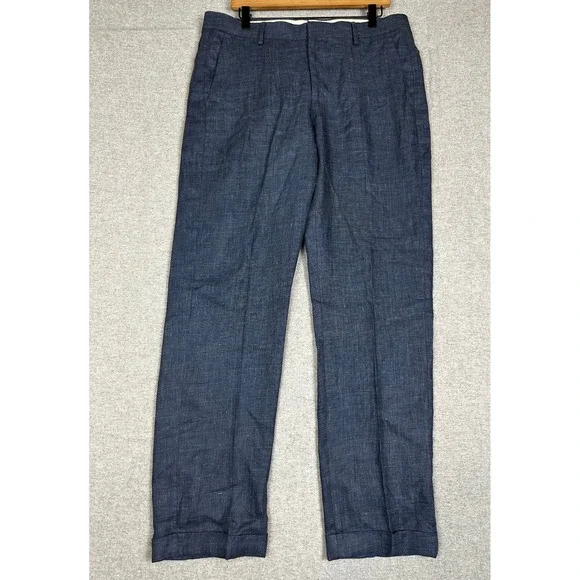 Baird McNutt Linen Dress Pants Mens 34x32 Blue Murano Slim Fit Cuffed