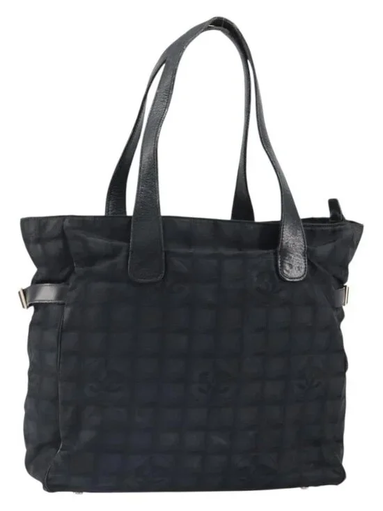 CHANEL New Travel Line Tote Bag Nylon Black Gold CC Auth BA9496