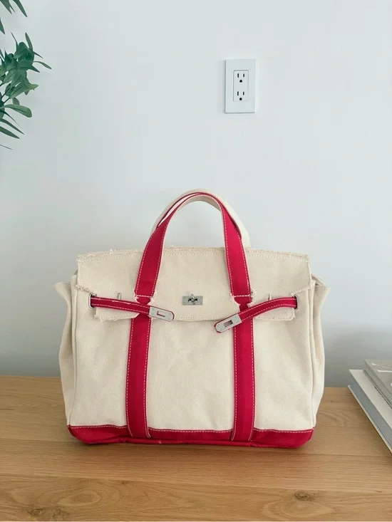 Boatkin Sunwin  New Canvas Tote Bag with Red Trim