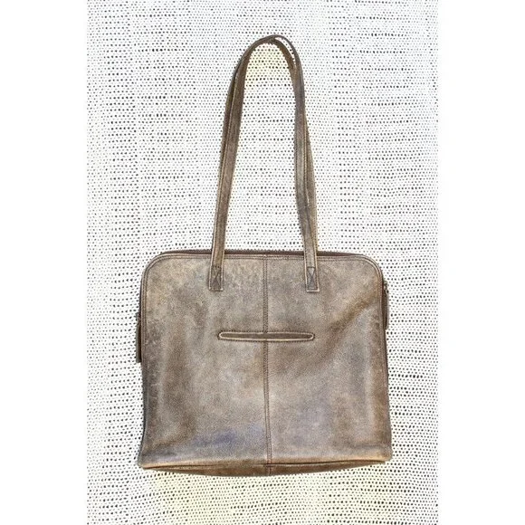 LATICO Distressed Leather Purse Messenger Laptop Bag Boho western Brown USA