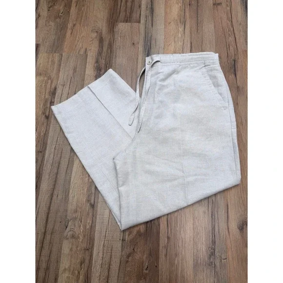 Cubavera Linen Blend Pants Light‎ Beige Drawstring Relaxed Fit XL NWOT