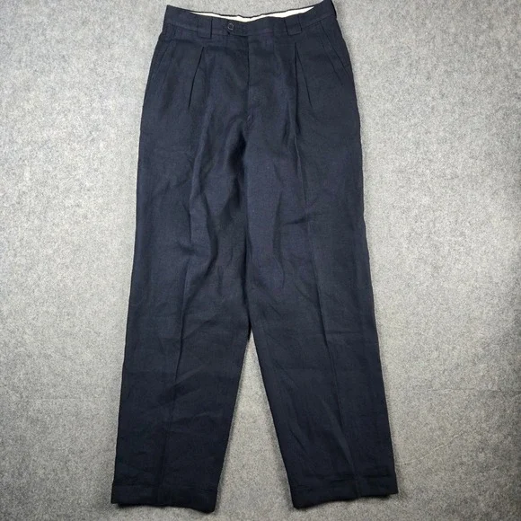 Vintage Giorgio Armani Le Collezioni Linen Pants Mens 30x31 Navy Blue Pleated
