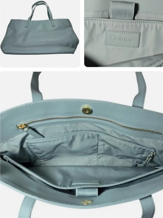 Quince Light Blue Leather Work Tote Bag