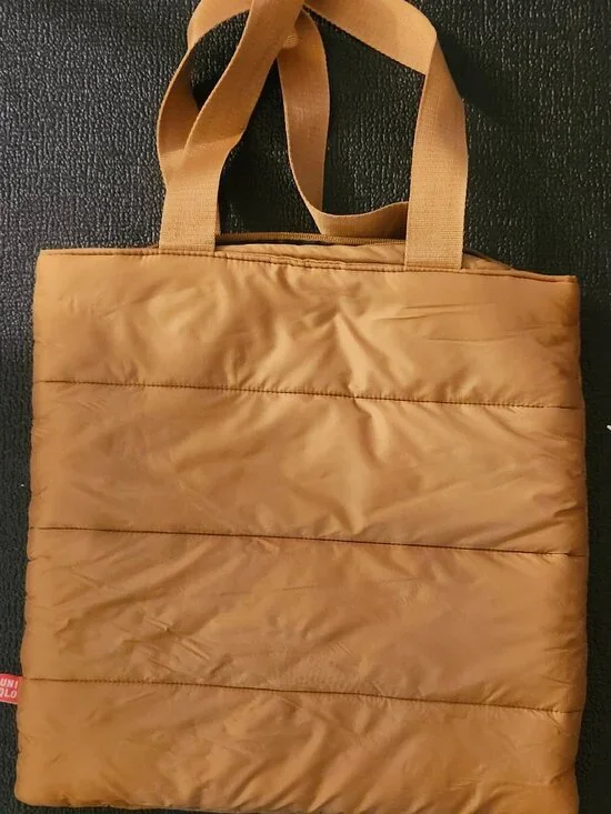 UNIQLO Puffer Tote Bag Brown Quilted Lightweight Shoulder Bag