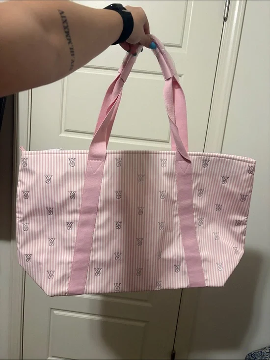 Victoria's Secret Pink Striped Logo Tote