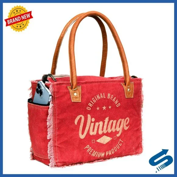 Canvas Tote Bag Vintage Boho Leather Handles Spacious Side Pocket Everyday Use