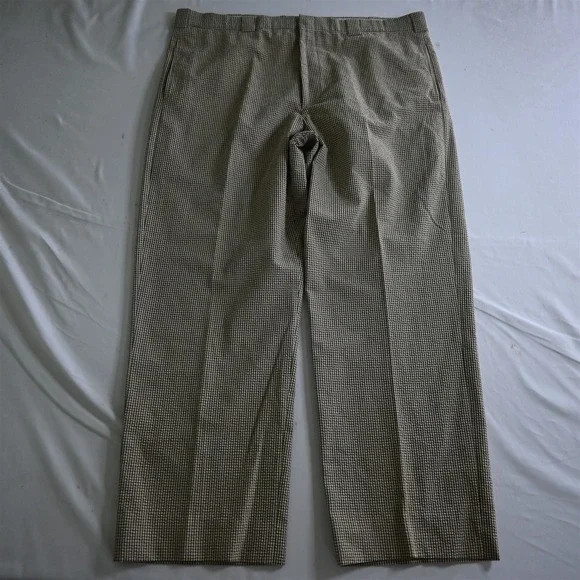 Bespoke‎ Mens 40x32 Brown Gingham Check Seersucker Flat Front Classic Mens Pants