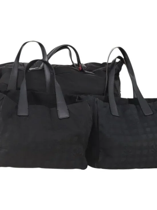 CHANEL New Travel line Tote Bag Nylon 3 Set Black CC Auth BA12665