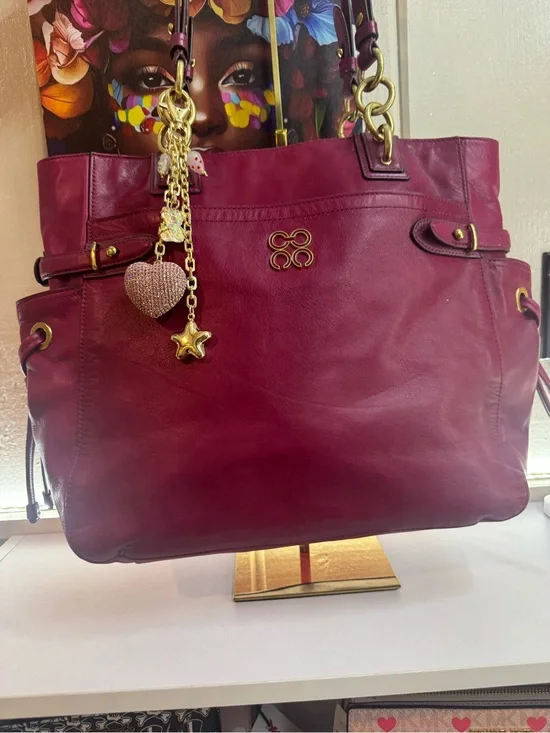 Coach Madison Colette Raspberry Pink Leather Shoulder Bag w/ Eye Candy Bag Charm