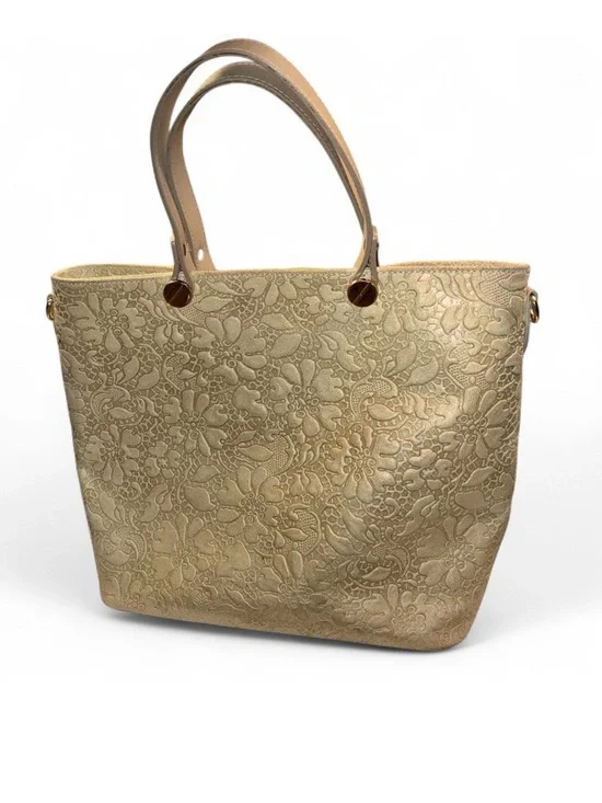 Embossed Floral Tote Bag in Gold