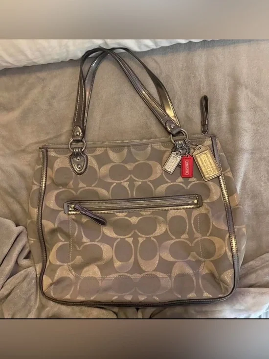 Coach Poppy Signature Metallic Tote Bag