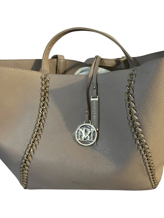 Badgley Mischka Taupe Pebbled Leather Tote with Chain-Trim gold 2 charms new con