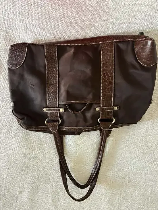 George Brown Nylon and Faux Croc-Embossed Tote Shoulder Bag