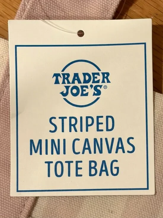 NWT Trader Joe's Mini Canvas Striped Tote Bag Sage Mint Green Cream