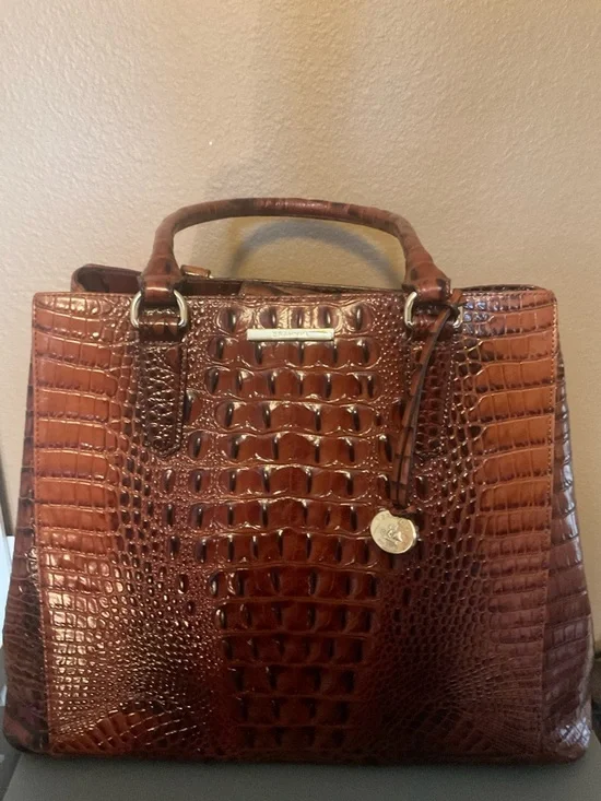 Brahmin Croc-Embossed Leather Tote in Cognac Brown