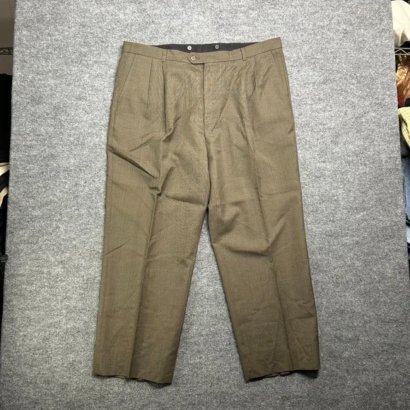 Vintage Men's Pleated Dress Pants Brown Mid‎ Rise Slash Pockets Classic - 40x29