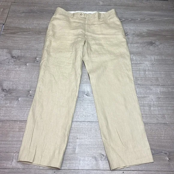 Pronto Uomo‎ Pants Mens 100% Linen 34x30 Beige Lightweight Summer Trousers