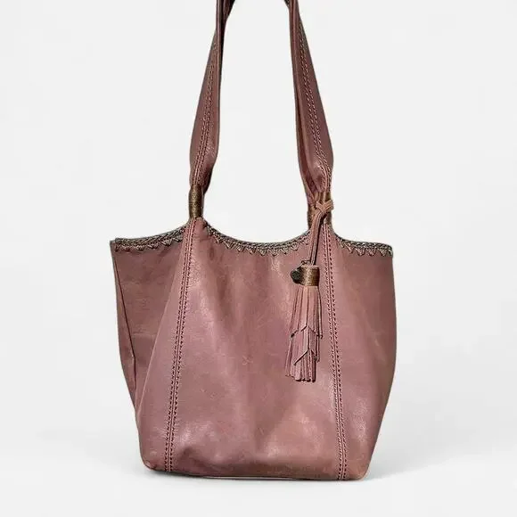 THE SAK Fernwood Genuine Leather Rosewood Hobo Tassel Bag