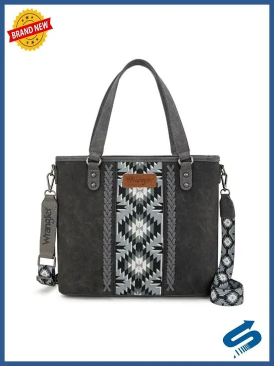 Faux Leather Western Tote Bag with Aztec Print Crossbody Strap