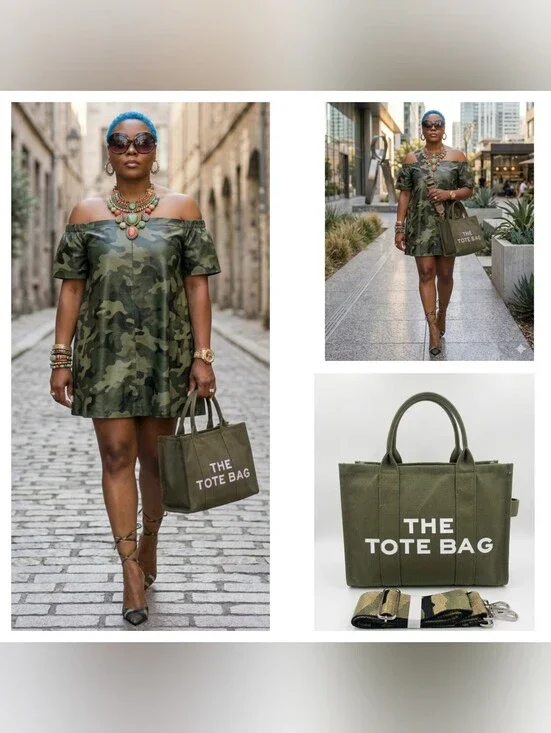 Fashion Olive Green Canvas Tote Bag NWOT