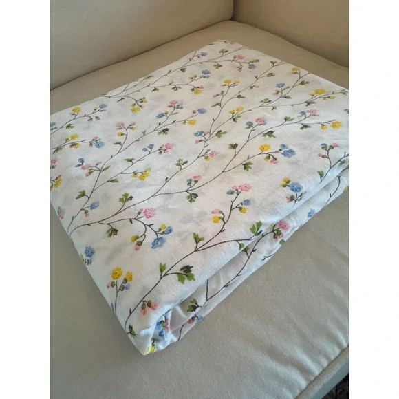 Vintage JCPenney Floral Twin Flat Sheet and Pillowcase Set White Muslin Cotton