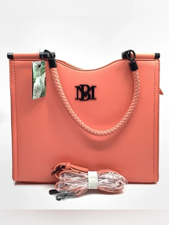 Badgley Mischka Coral Braided-Handle Tote with Top Logo